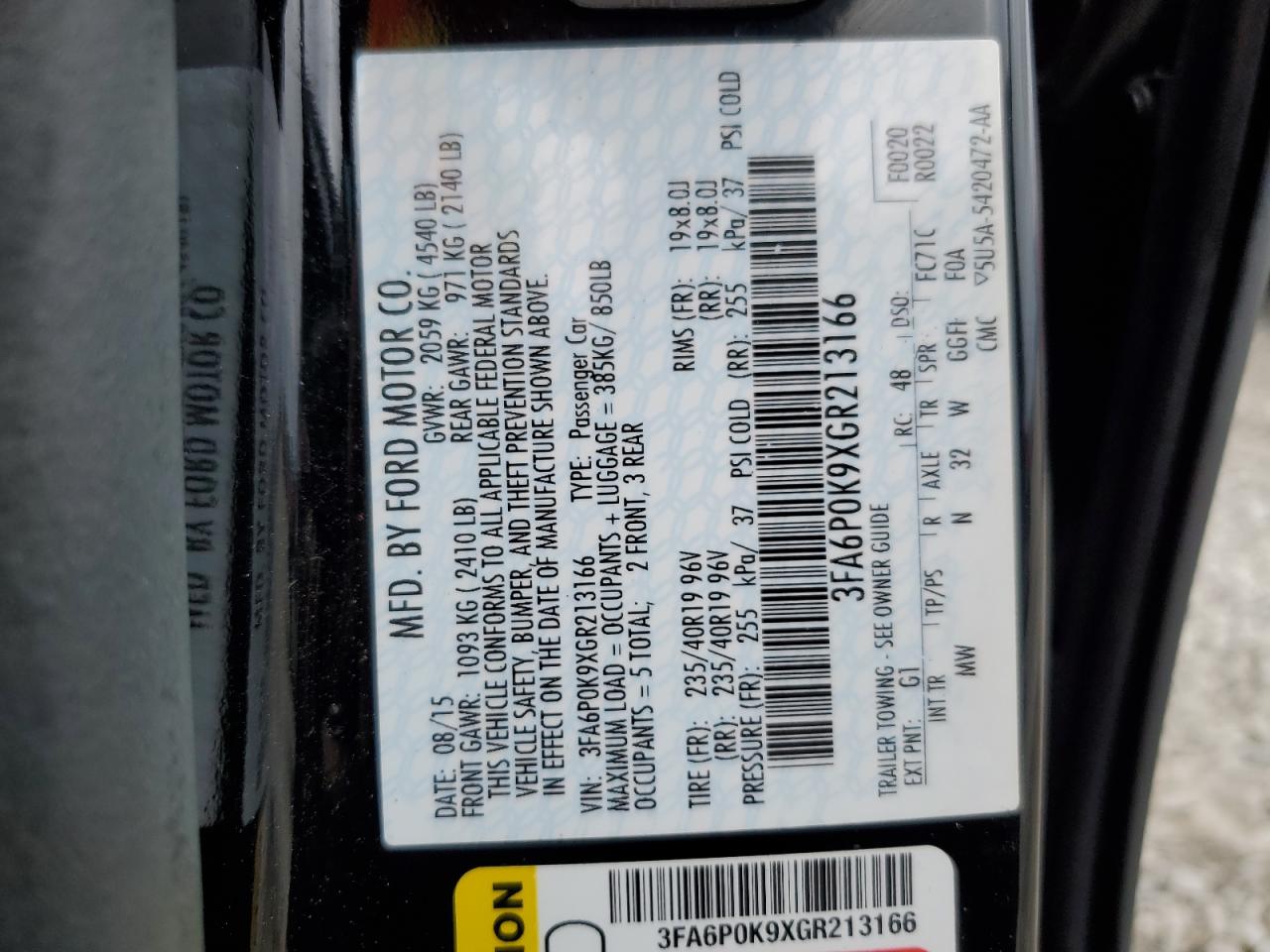 3FA6P0K9XGR213166 2016 Ford Fusion Titanium