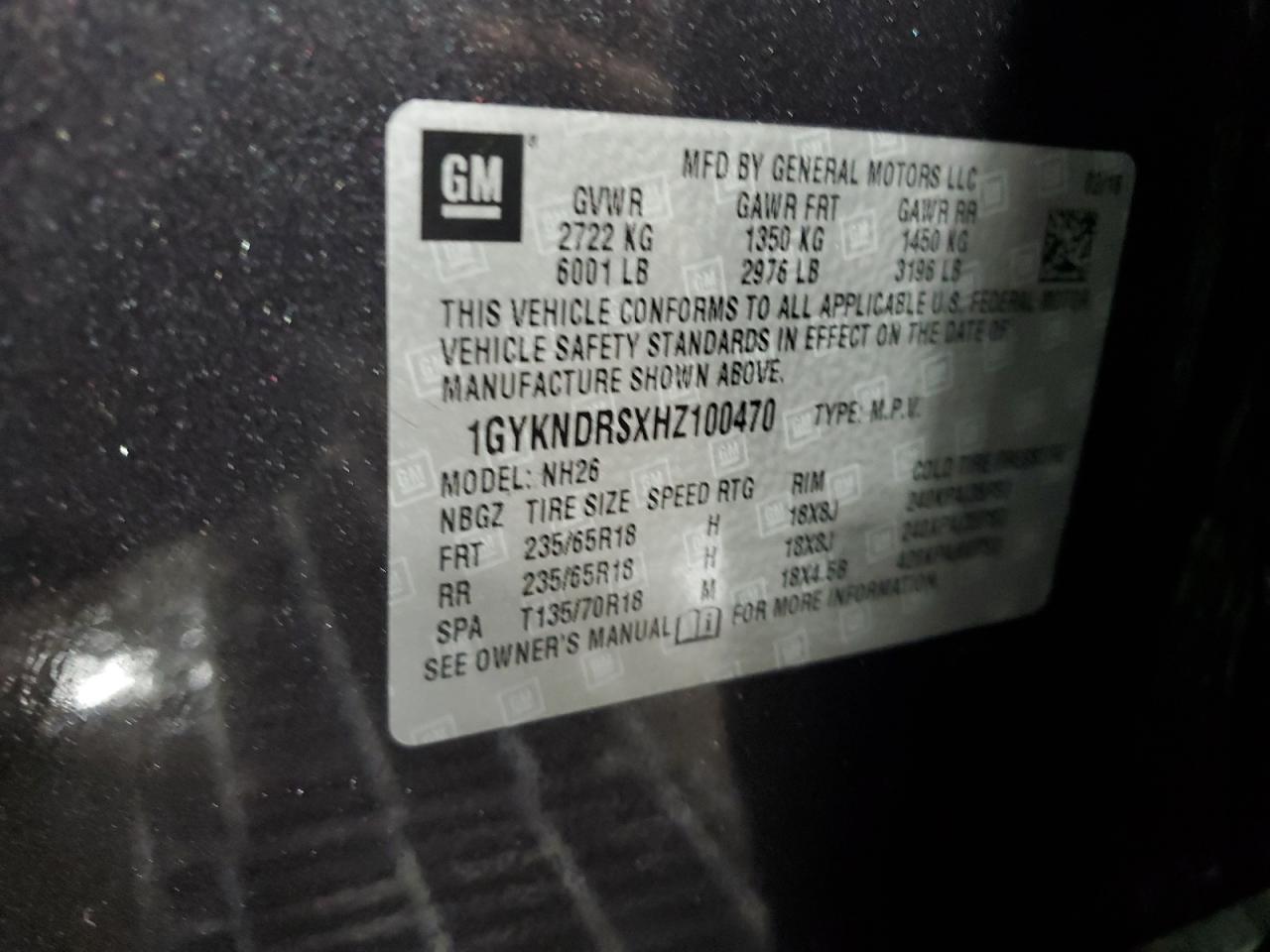 1GYKNDRSXHZ100470 2017 Cadillac Xt5 Luxury