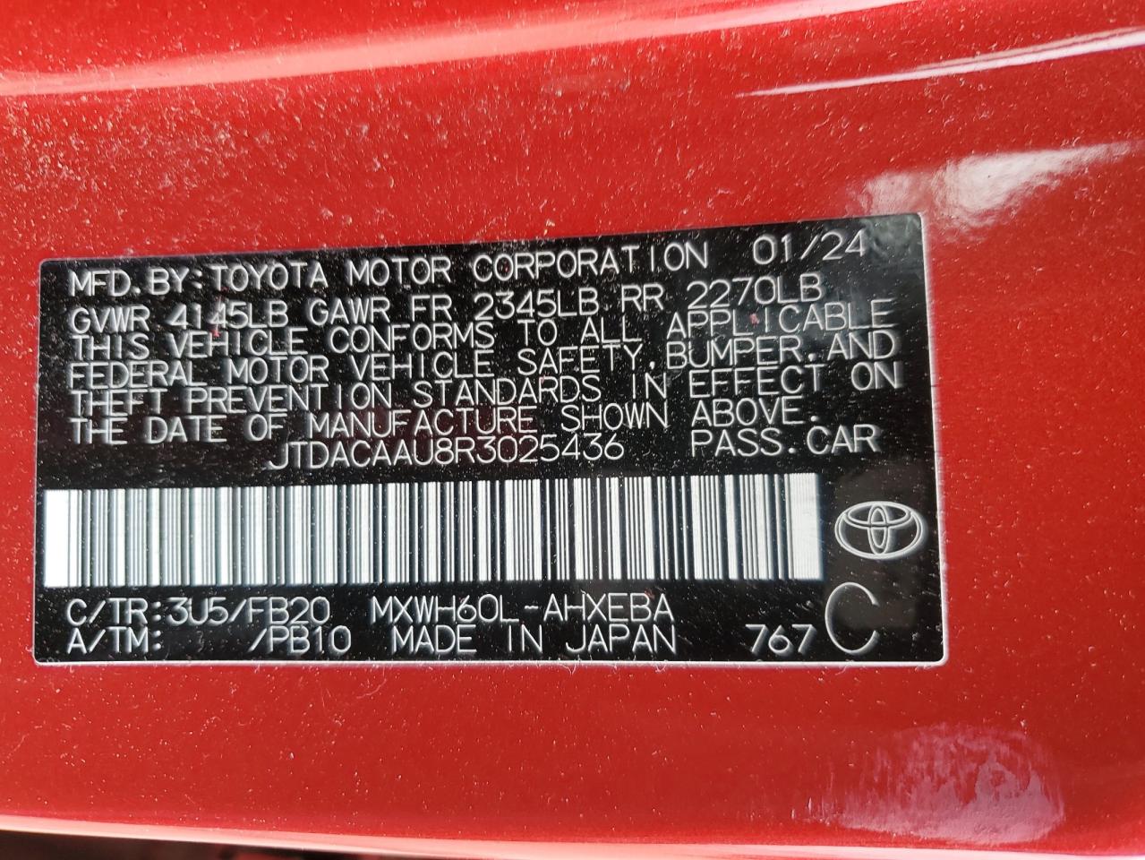 JTDACAAU8R3025436 2024 Toyota Prius Le JTDACAAU8R3025436 2024 Toyota Prius Le