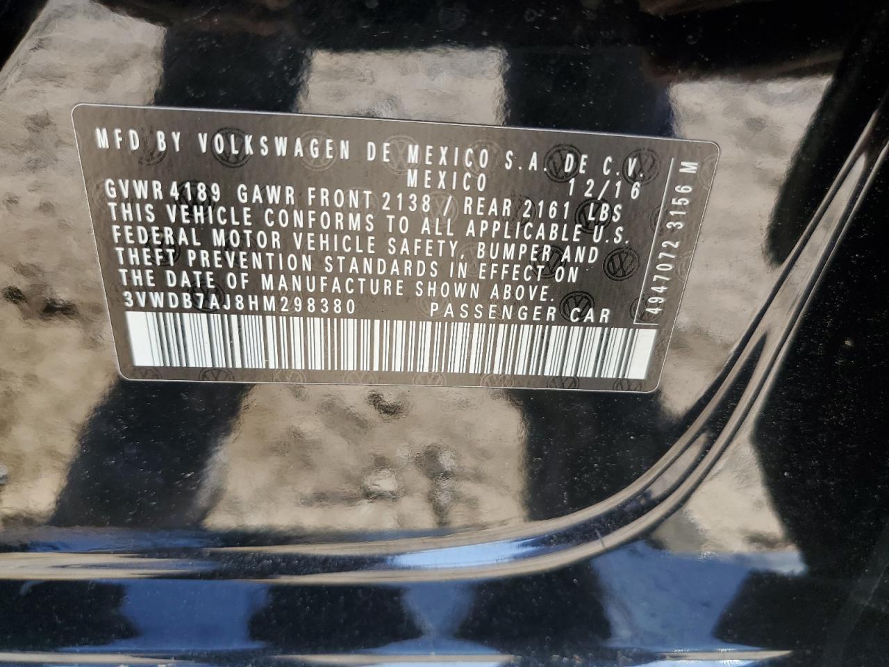 3VWDB7AJ8HM298380 2017 Volkswagen Jetta Se