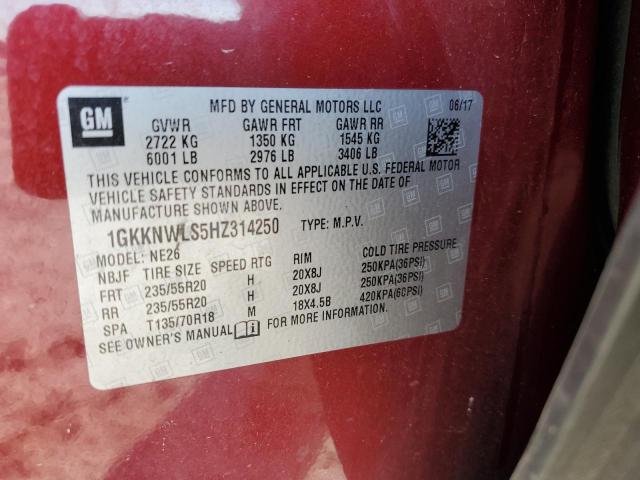 2017 GMC Acadia Slt-2 VIN: 1GKKNWLS5HZ314250 Lot: 52498154