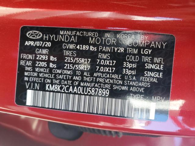 2020 Hyundai Kona Sel VIN: KM8K2CAA0LU587899 Lot: 56165544