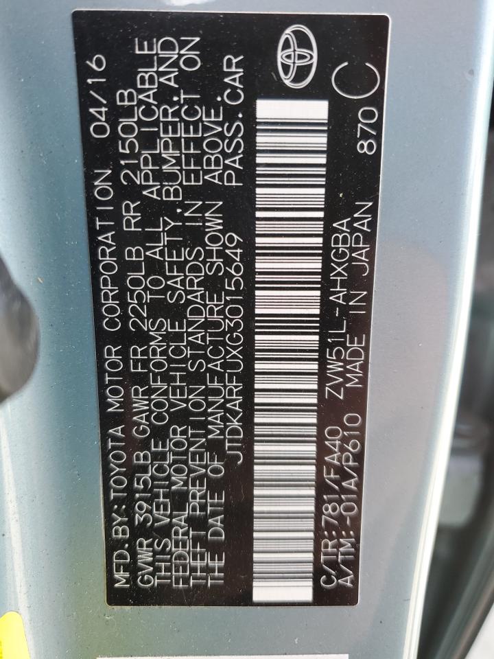JTDKARFUXG3015649 2016 Toyota Prius
