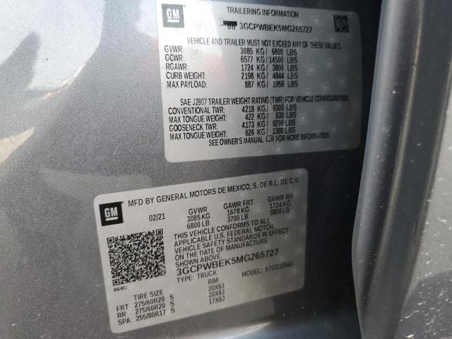 2021 Chevrolet Silverado C1500 Custom VIN: 3GCPWBEK5MG265727 Lot: 57144234