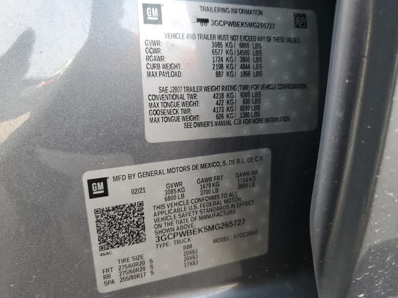 3GCPWBEK5MG265727 2021 Chevrolet Silverado C1500 Custom