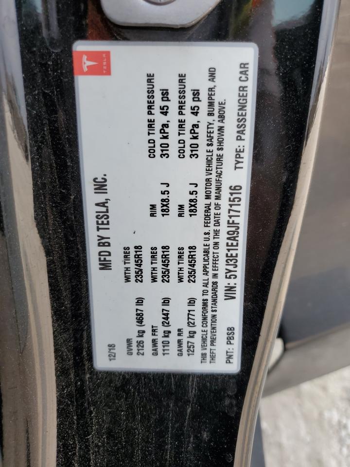 5YJ3E1EA9JF171516 2018 Tesla Model 3