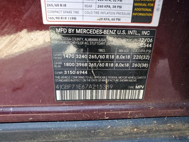 2007 Mercedes-Benz Gl 450 4Matic VIN: 4JGBF71E67A215389 Lot: 57094444