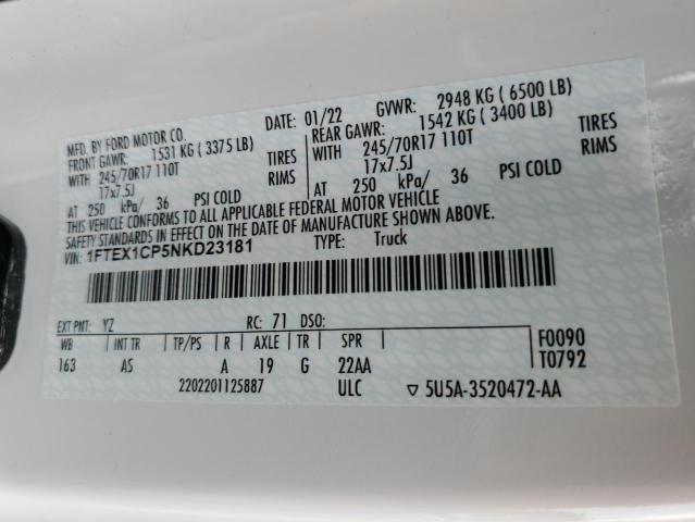 2022 Ford F150 Super Cab VIN: 1FTEX1CP5NKD23181 Lot: 56478844