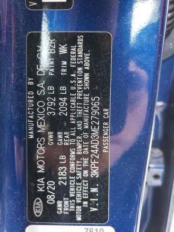 2021 Kia Forte Fe VIN: 3KPF24AD3ME279065 Lot: 56144694