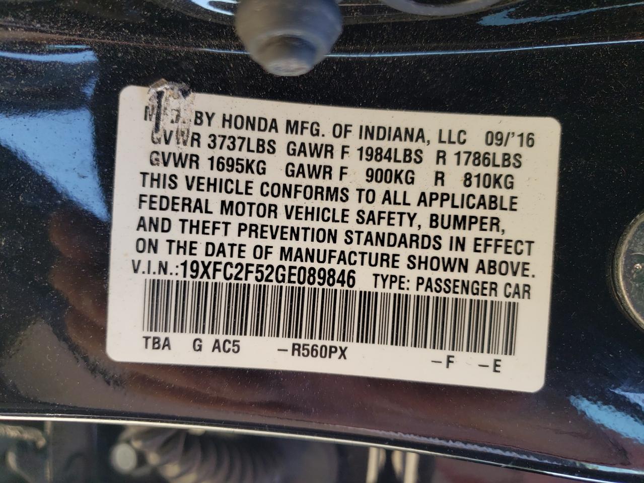 19XFC2F52GE089846 2016 Honda Civic Lx