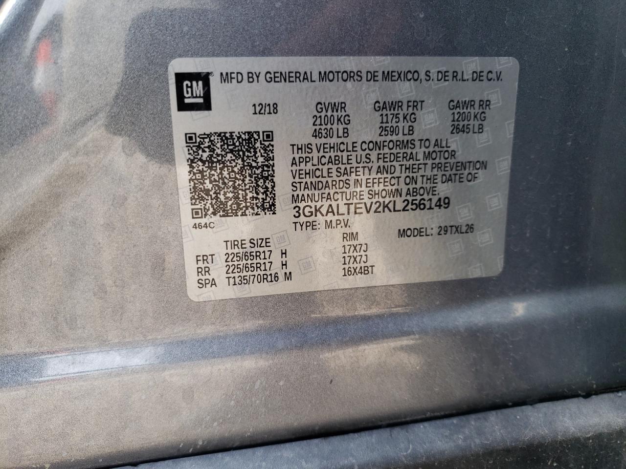 3GKALTEV2KL256149 2019 GMC Terrain Sle