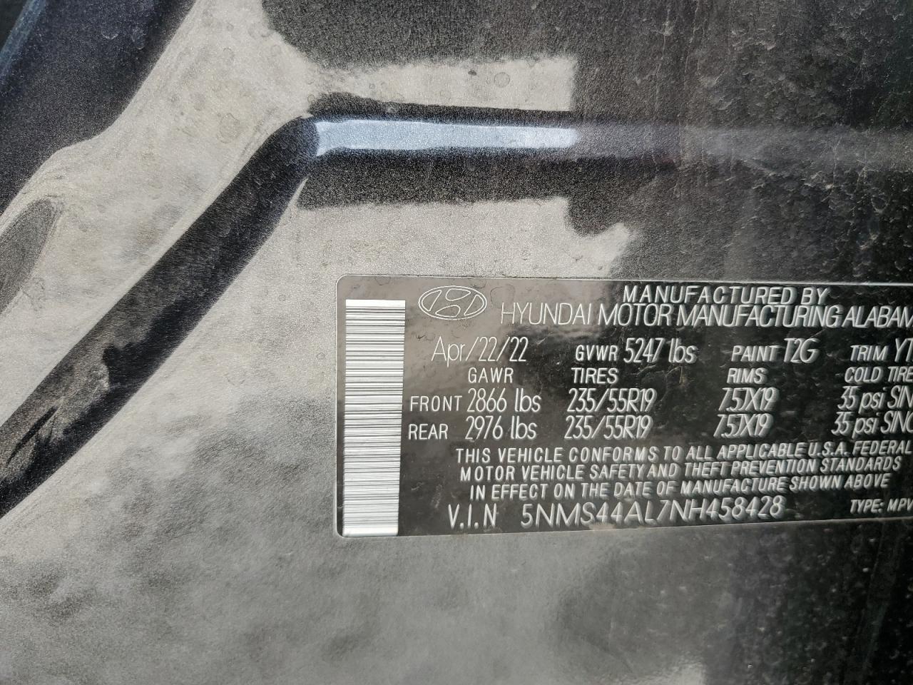 5NMS44AL7NH458428 2022 Hyundai Santa Fe Limited