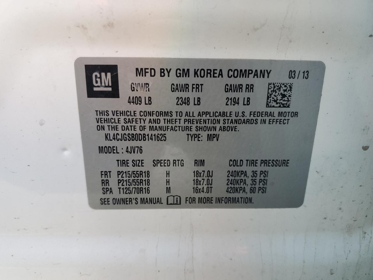 KL4CJGSB0DB141625 2013 Buick Encore