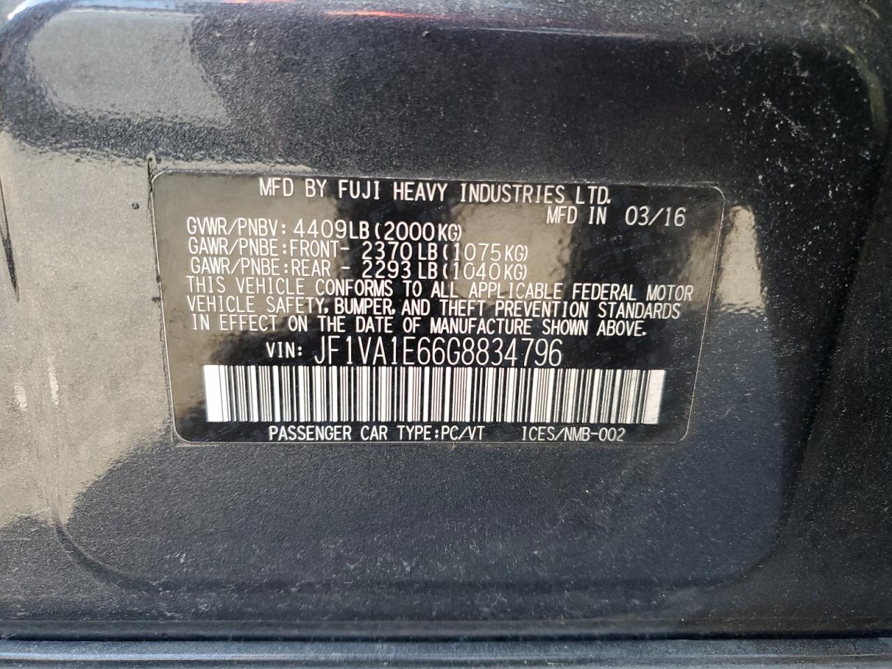 JF1VA1E66G8834796 2016 Subaru Wrx Premium