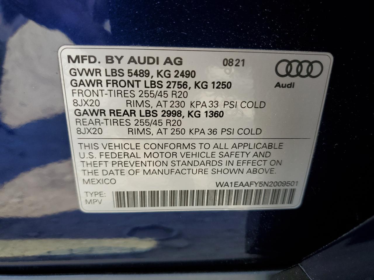 WA1EAAFY5N2009501 2022 Audi Q5 Premium Plus 45