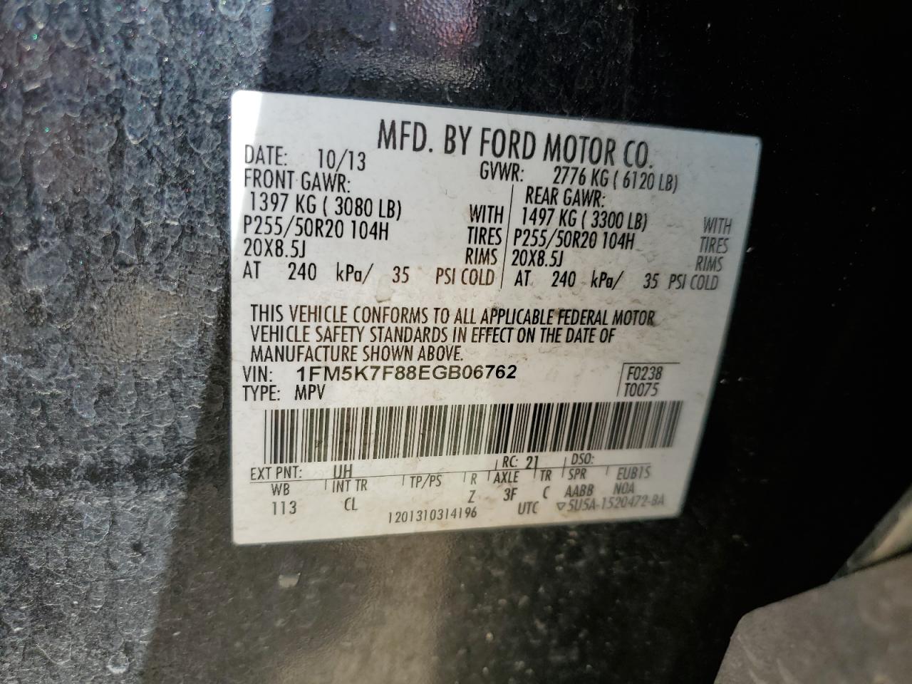 1FM5K7F88EGB06762 2014 Ford Explorer Limited