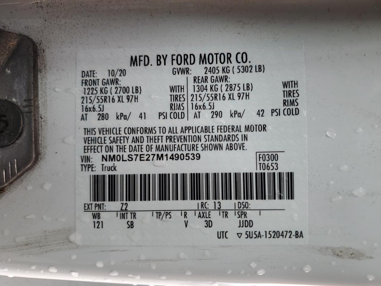 NM0LS7E27M1490539 2021 Ford Transit Connect Xl