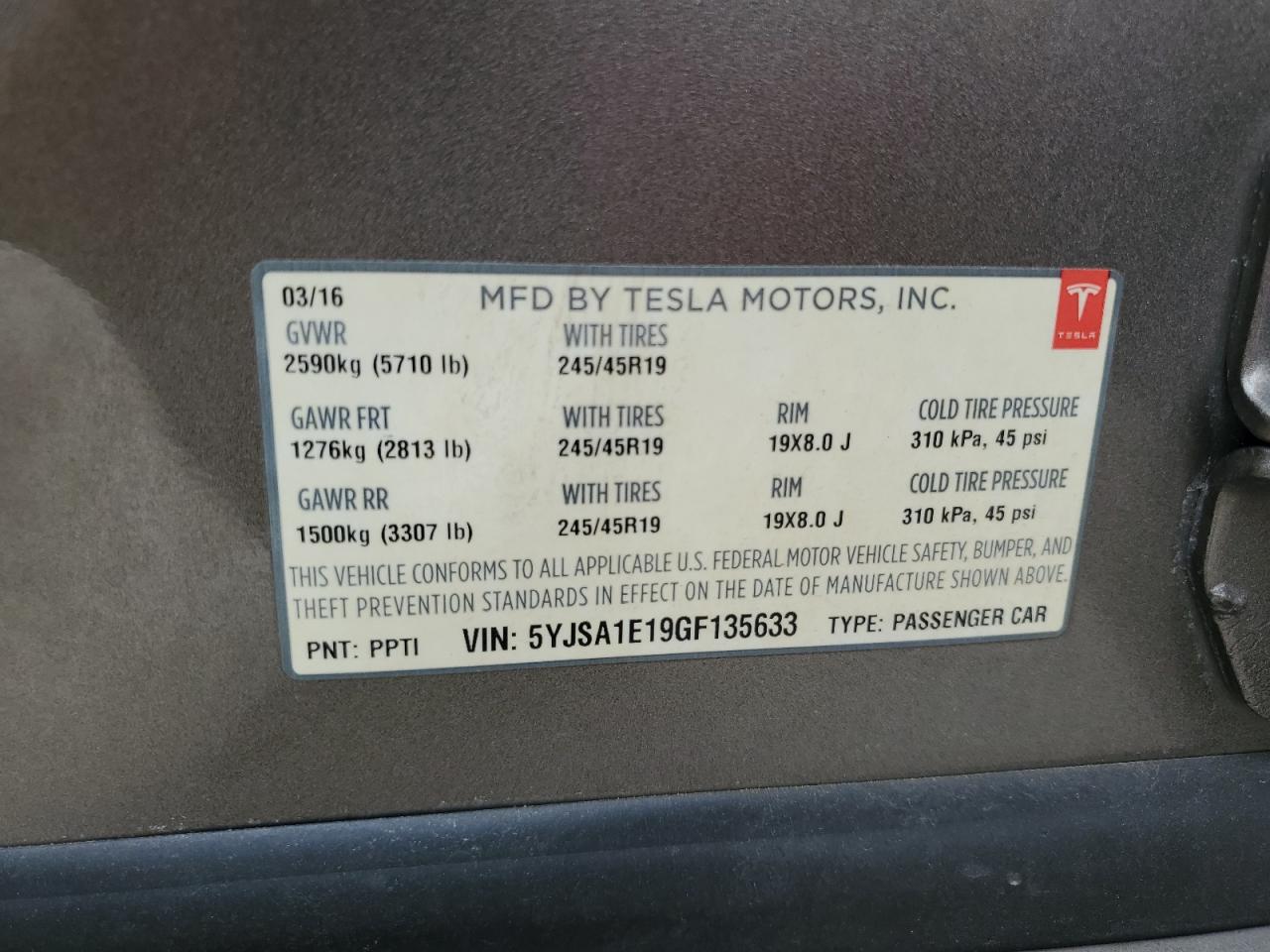 5YJSA1E19GF135633 2016 Tesla Model S