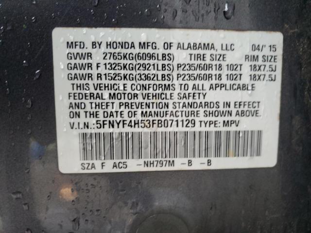 2015 Honda Pilot Exl VIN: 5FNYF4H53FB071129 Lot: 54984164
