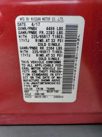 2017 Nissan Rogue S VIN: JN8AT2MT9HW396163 Lot: 54976204