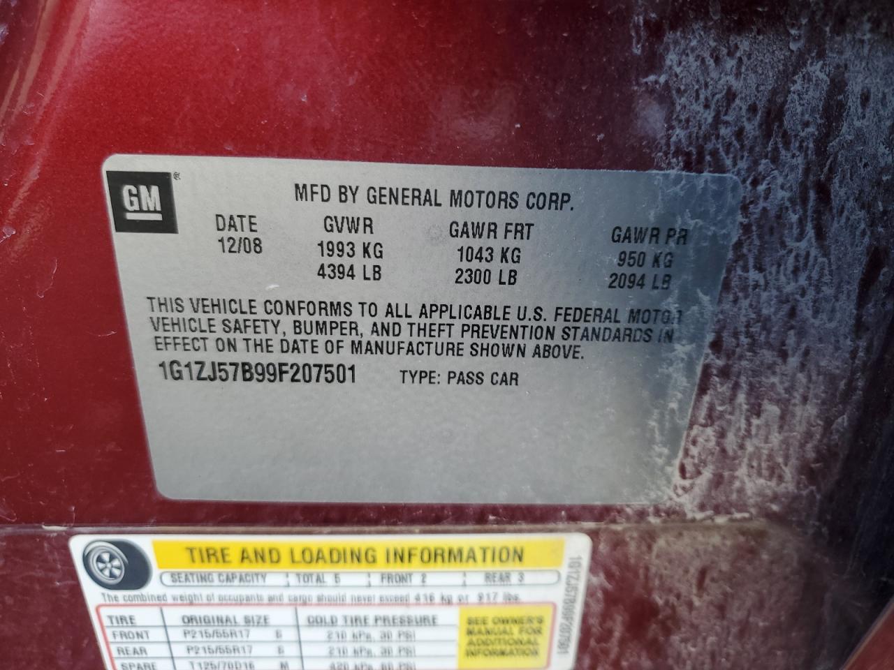 1G1ZJ57B99F207501 2009 Chevrolet Malibu 2Lt