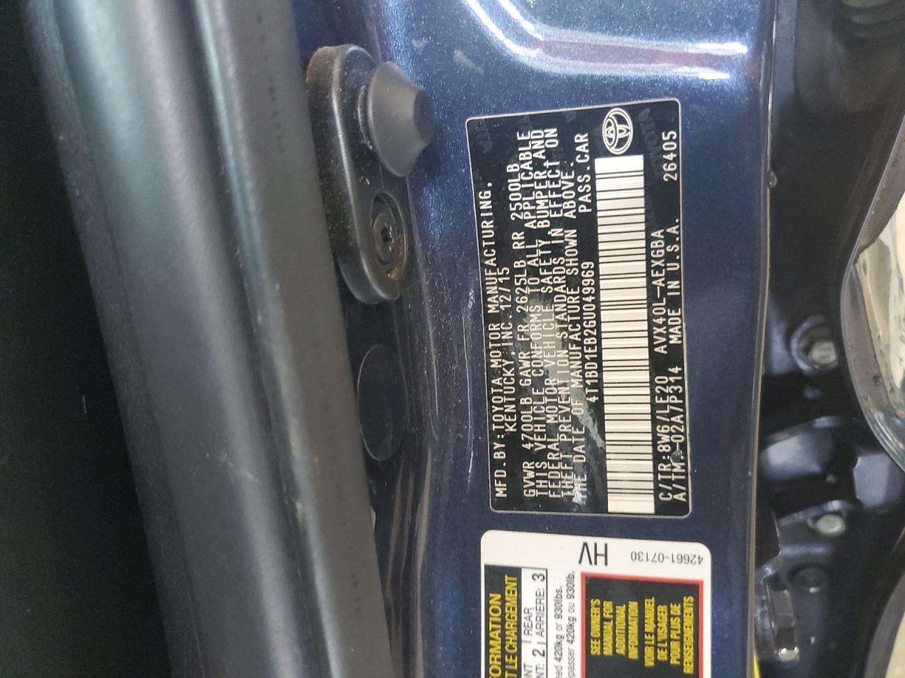 4T1BD1EB2GU049969 2016 Toyota Avalon Hybrid