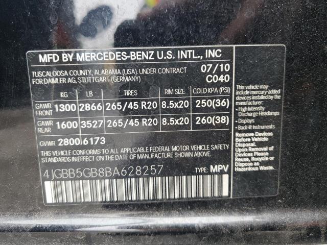 4JGBB5GB8BA628257 2011 Mercedes-Benz Ml 350