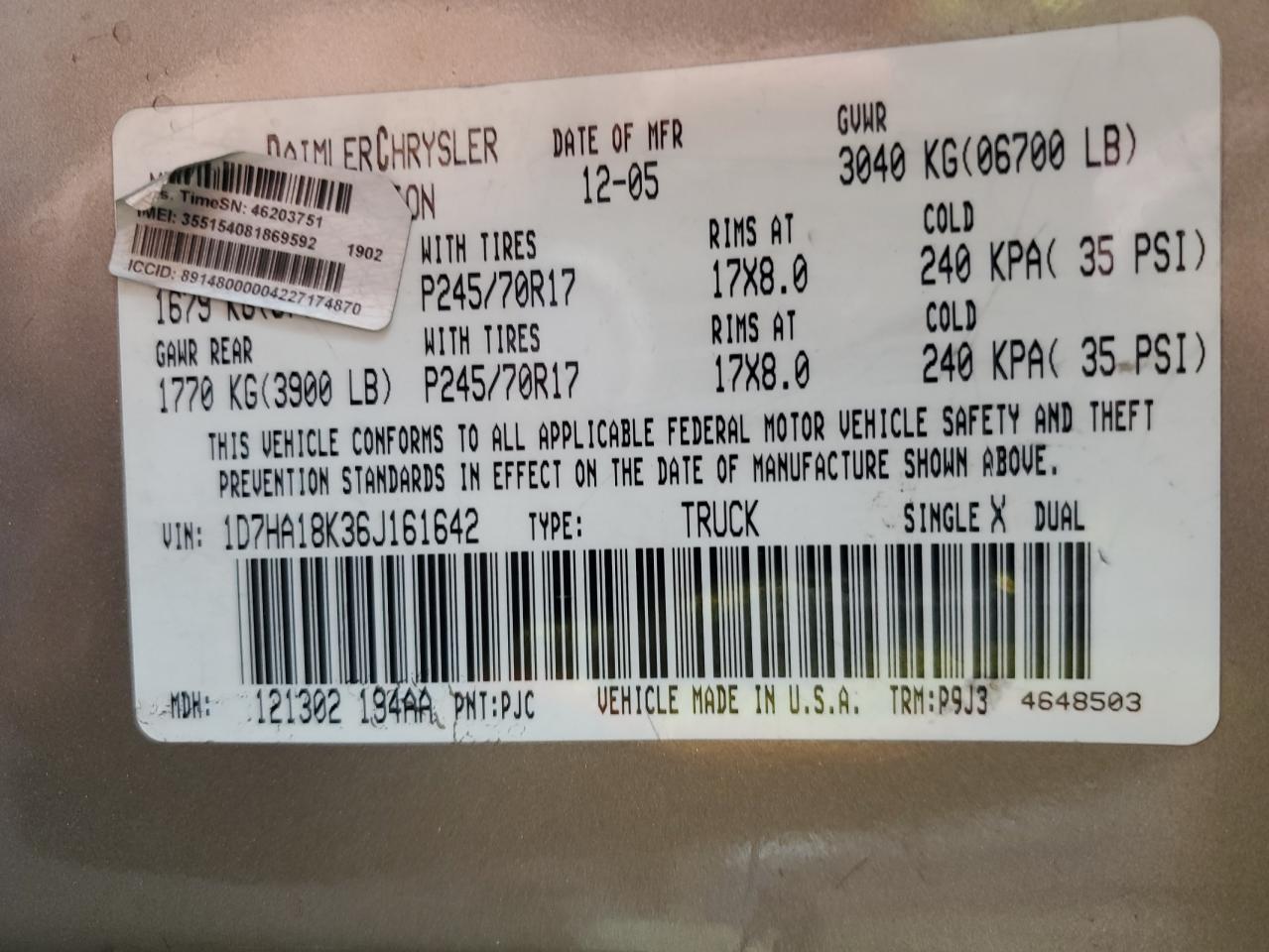 1D7HA18K36J161642 2006 Dodge Ram 1500 St