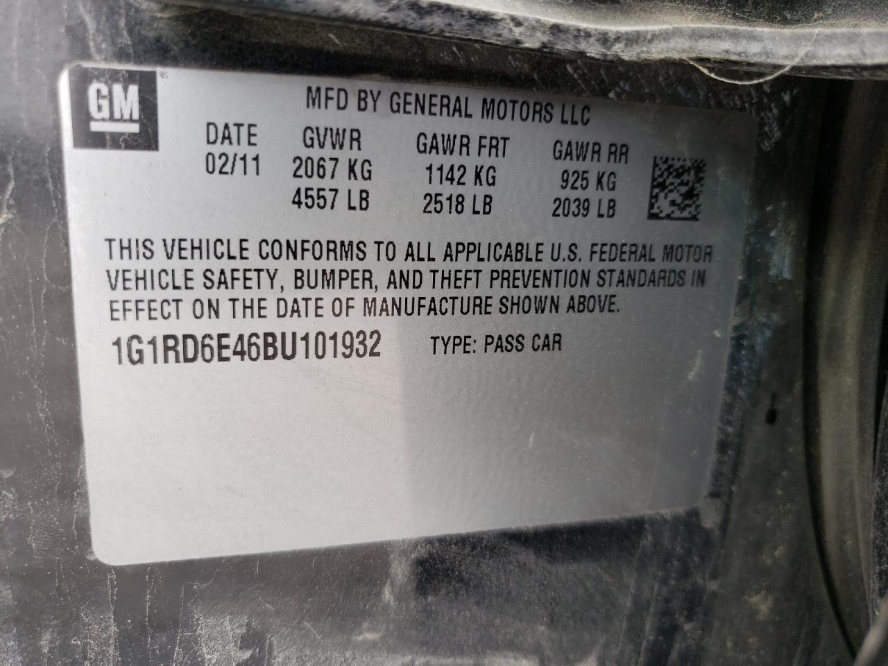 1G1RD6E46BU101932 2011 Chevrolet Volt