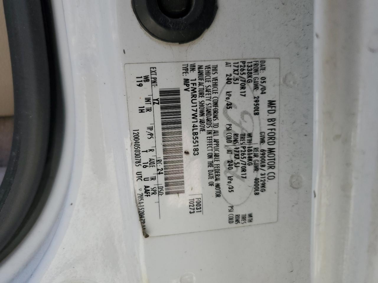 1FMRU17W14LB55183 2004 Ford Expedition Eddie Bauer