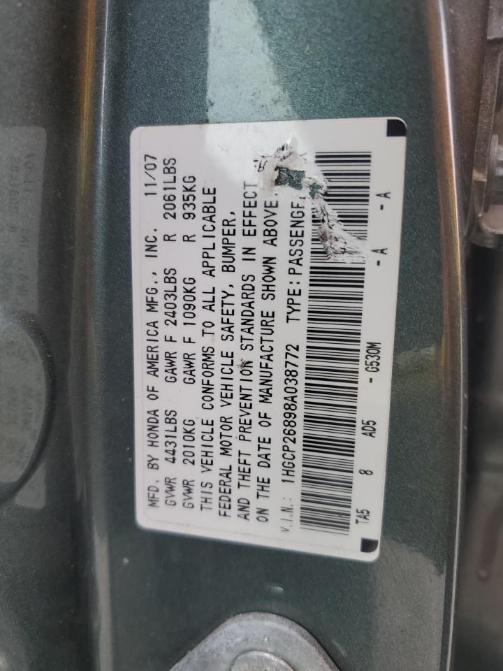 1HGCP26898A038772 2008 Honda Accord Exl