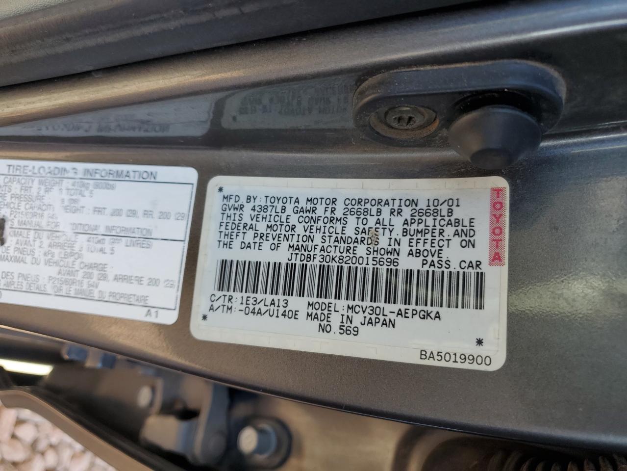 JTDBF30K820015696 2002 Toyota Camry Le