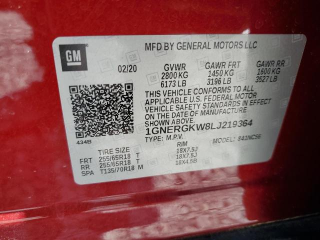 2020 Chevrolet Traverse Lt VIN: 1GNERGKW8LJ219364 Lot: 56929644