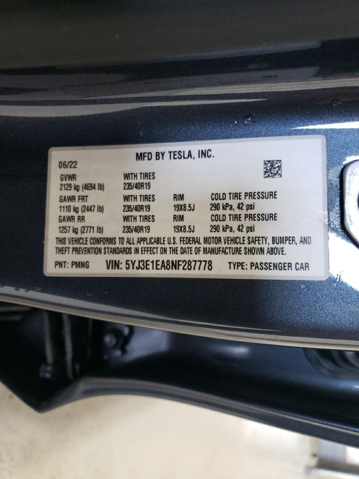 5YJ3E1EA8NF287778 2022 Tesla Model 3