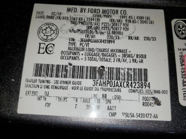 2012 Ford Fusion Sel VIN: 3FAHP0JAXCR423894 Lot: 53201064