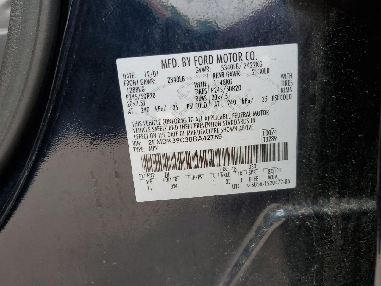 2FMDK39C38BA42789 2008 Ford Edge Limited