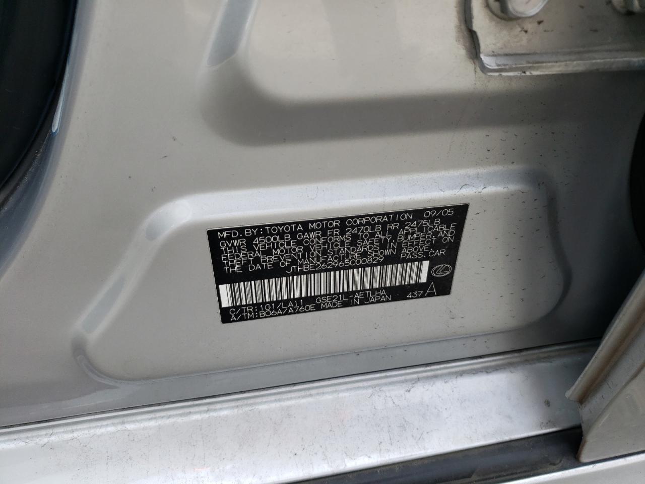 JTHBE262965000829 2006 Lexus Is 350