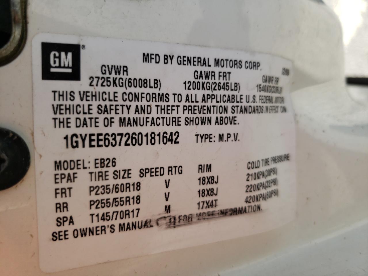 1GYEE637260181642 2006 Cadillac Srx