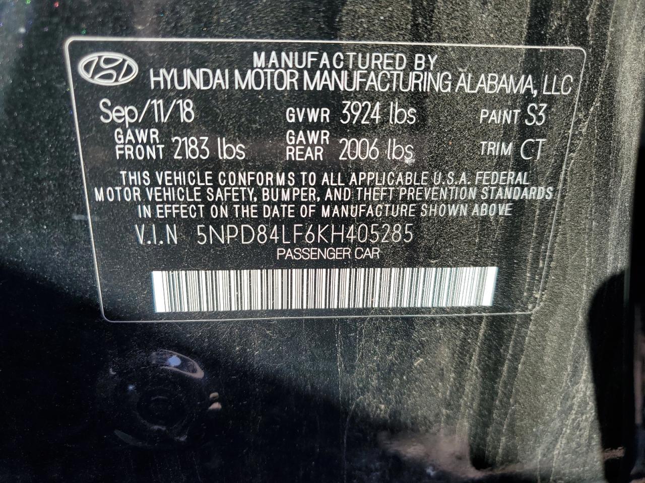 5NPD84LF6KH405285 2019 Hyundai Elantra Sel