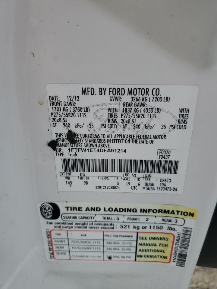 1FTFW1ET4DFA91214 2013 Ford F150 Supercrew