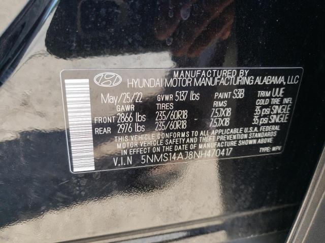 2022 Hyundai Santa Fe Se VIN: 5NMS14AJ8NH470417 Lot: 57218514