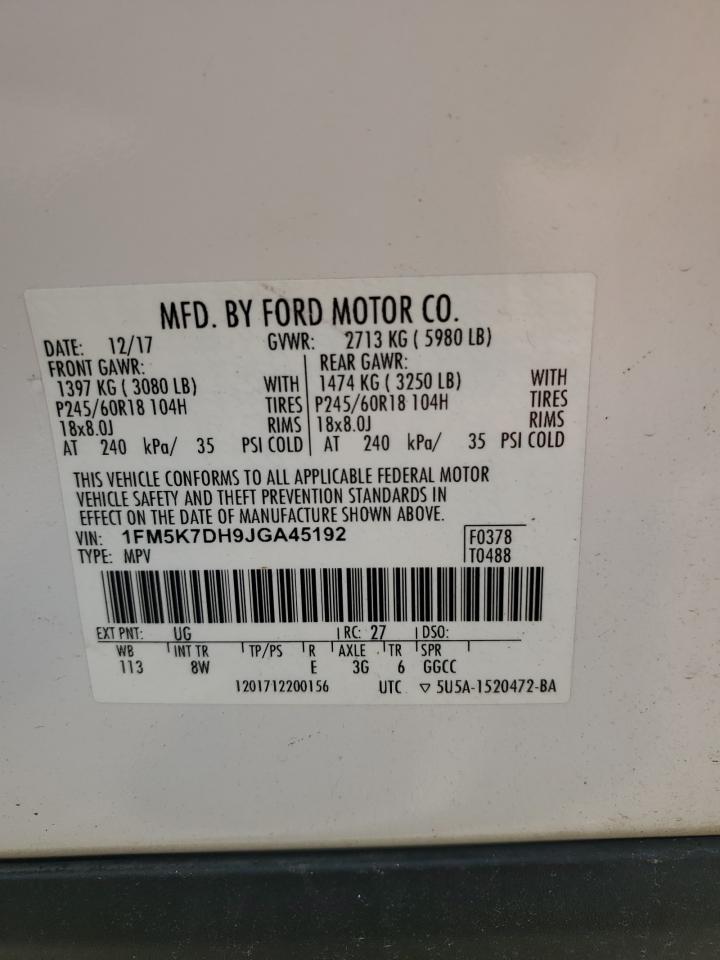 1FM5K7DH9JGA45192 2018 Ford Explorer Xlt