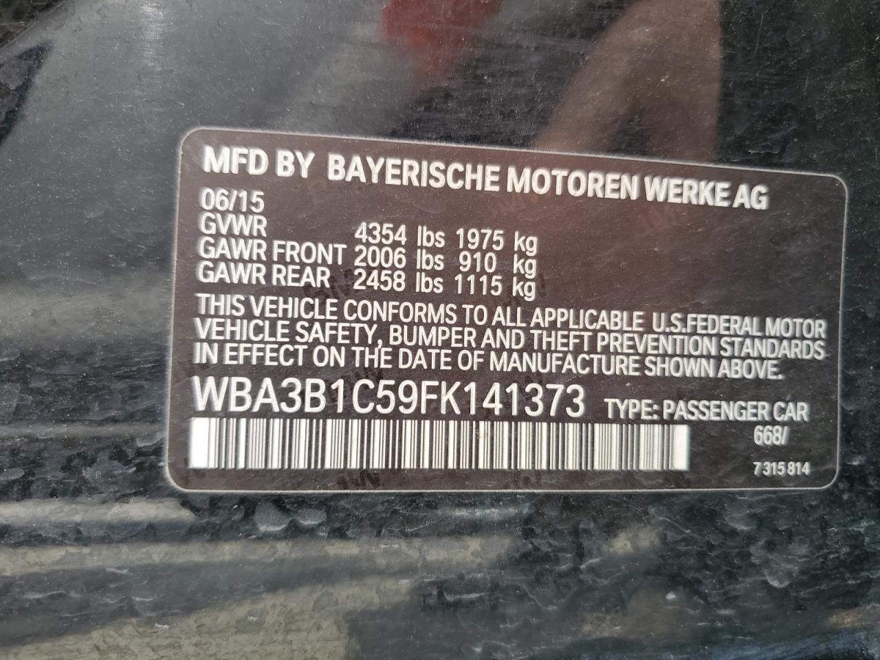 WBA3B1C59FK141373 2015 BMW 320 I