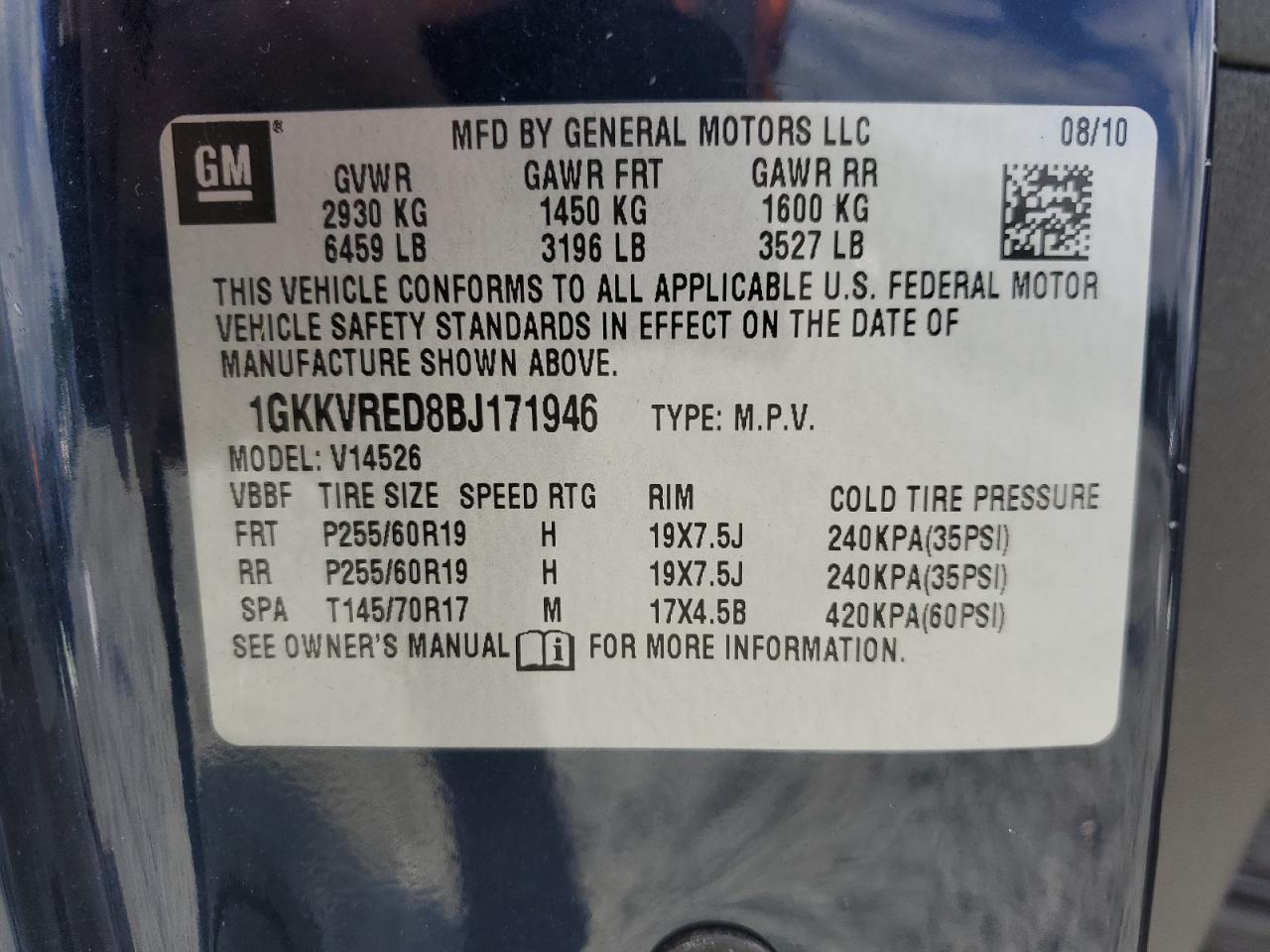 1GKKVRED8BJ171946 2011 GMC Acadia Slt-1