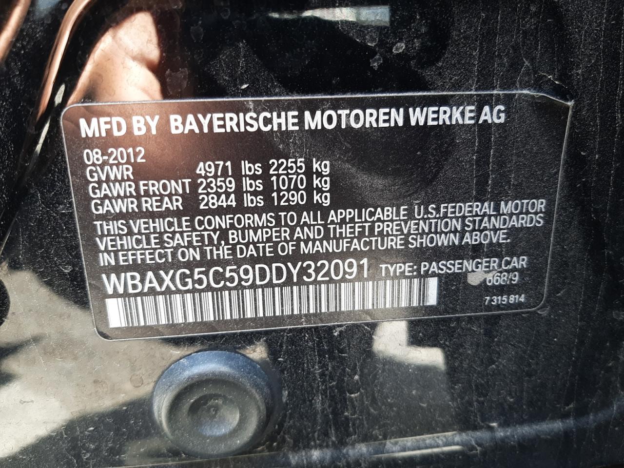 WBAXG5C59DDY32091 2013 BMW 528 I