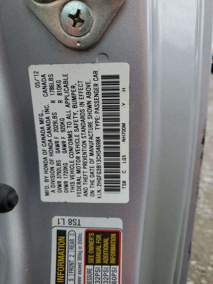 2HGFG3B13CH546984 2012 Honda Civic Exl