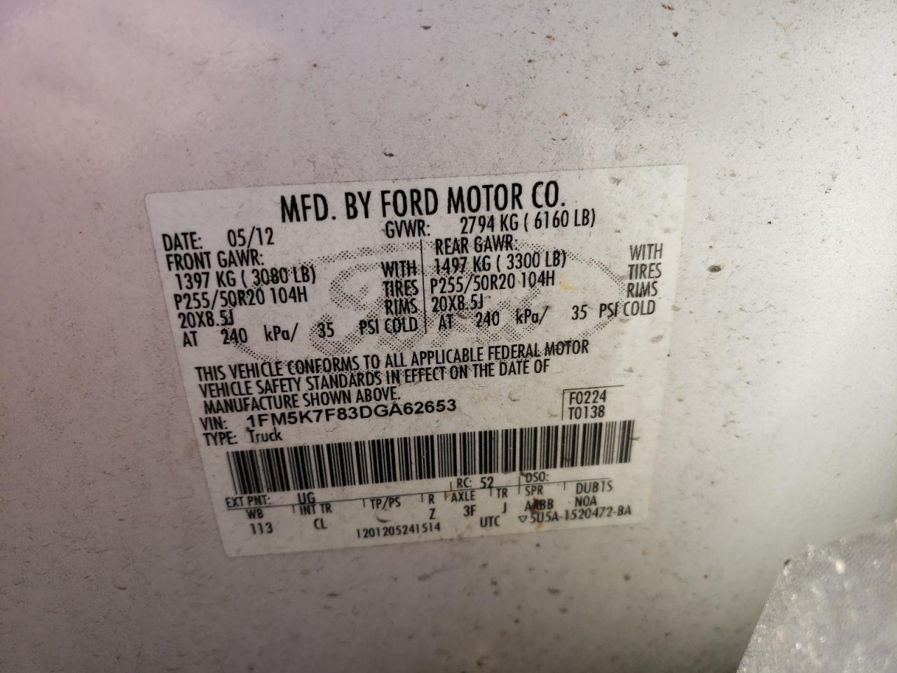 1FM5K7F83DGA62653 2013 Ford Explorer Limited