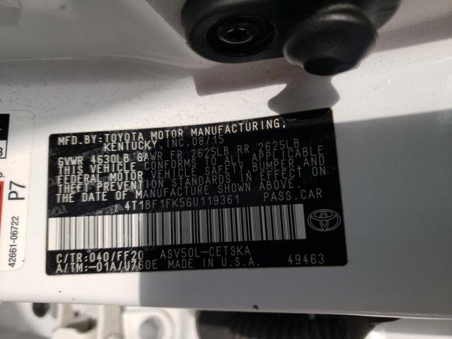 2016 Toyota Camry Le VIN: 4T1BF1FK5GU119361 Lot: 53324444