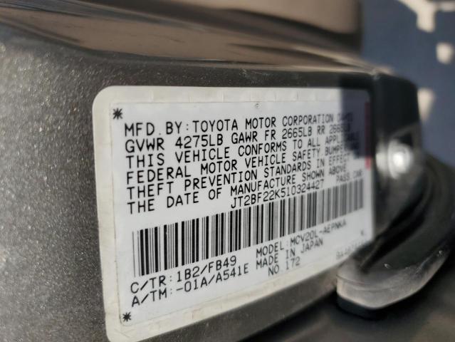 2001 Toyota Camry Ce VIN: JT2BF22K510324427 Lot: 55362974