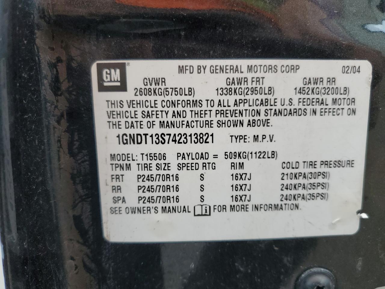 1GNDT13S742313821 2004 Chevrolet Trailblazer Ls